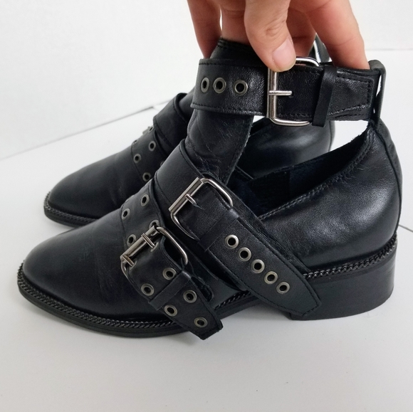 Topshop Sz 37 Women Motorcycle Metal chain stud leather booties - Picture 4 of 12